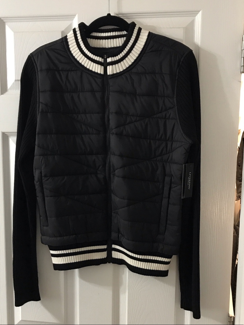 Liverpool Black Quilted Bomber Jacket with White Trim